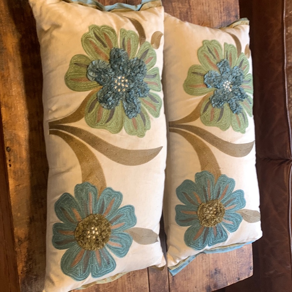 New, Pier 1 pillow. Blue, green & goldish brown.Note that only 1 is available.